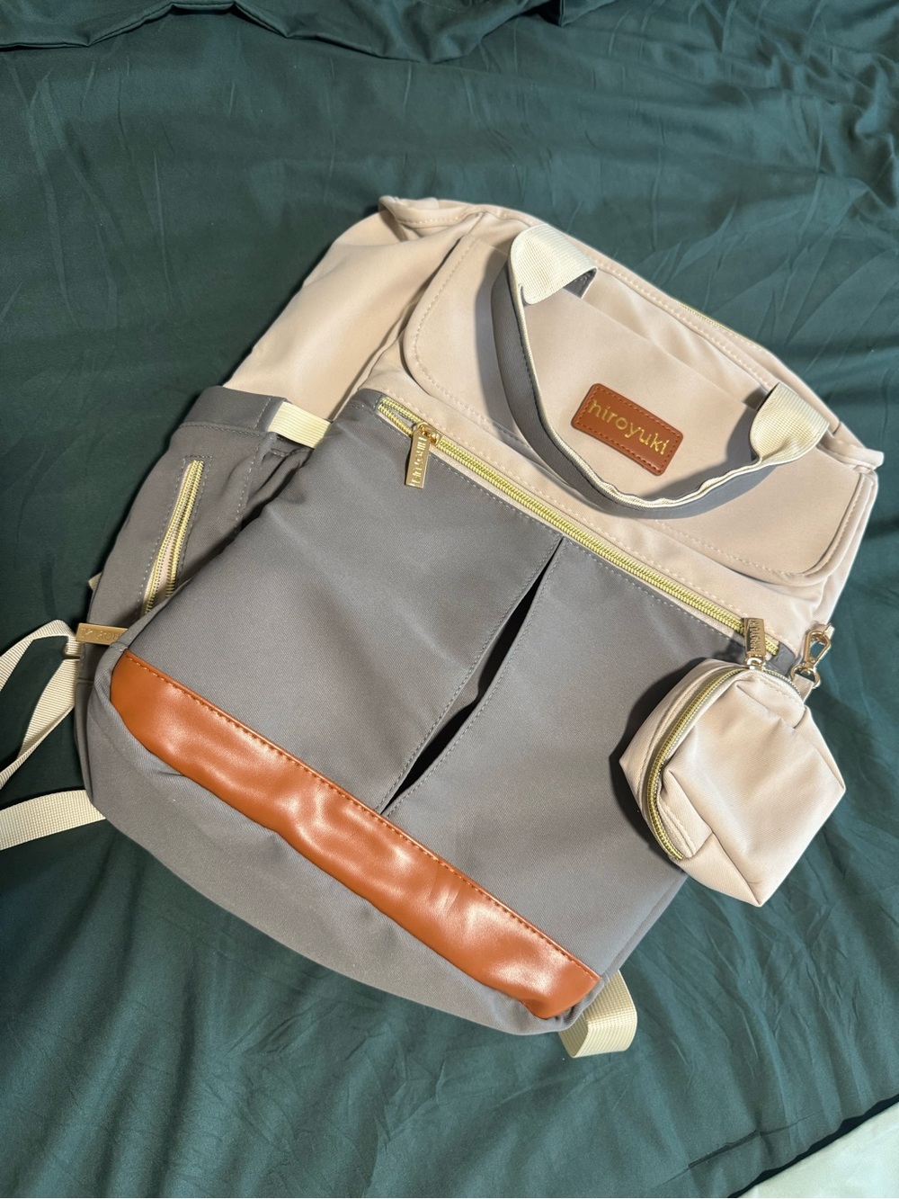 Two-Tone Gray & Cream Backpack Diaper Bag - Picture 5 of 14